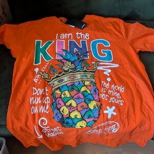 Switch "I Am The King" Orange Graphic Designer T-shirt. Size Large Nwt